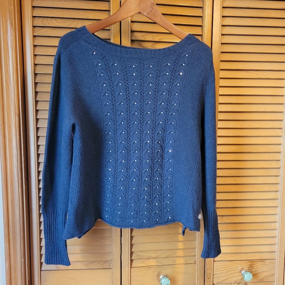 Lolitas & L Navy Blue Boatneck Soft Pullover Sweater with Faux Rhineston…